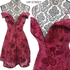 FASHION NOVA Dress V Neck Lapel Off Shoulder Flocked Floral Party Prom L